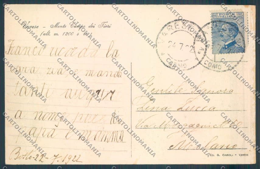 Varese Campo dei Fiori cartolina LQ6712 – retro