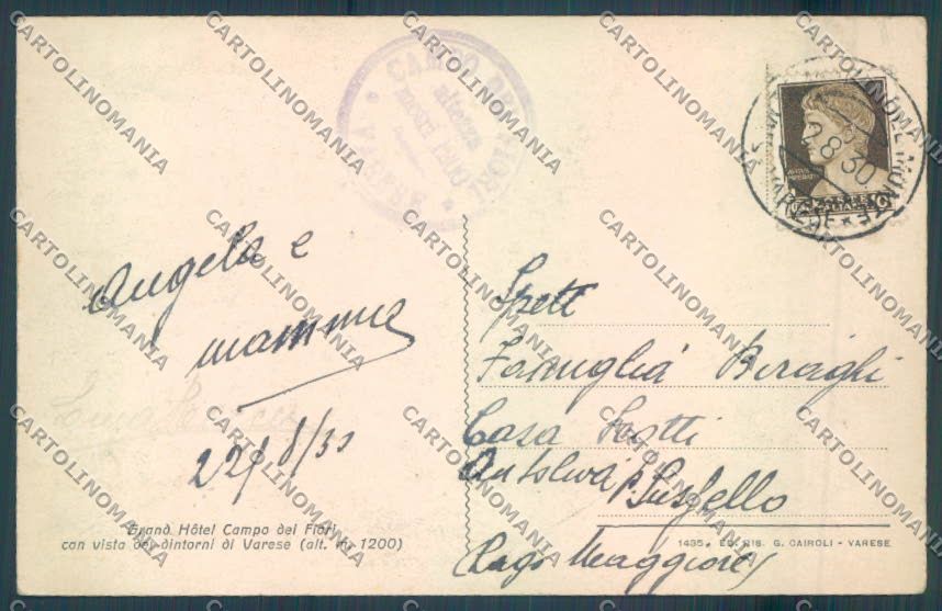 Varese Campo dei Fiori cartolina LQ6734 – retro