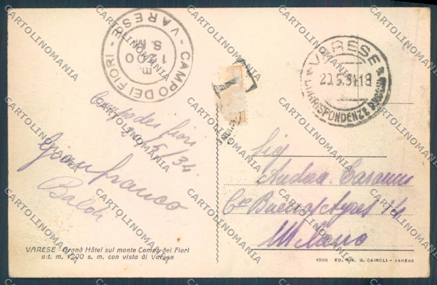 Varese Campo dei Fiori cartolina LQ6743 – retro