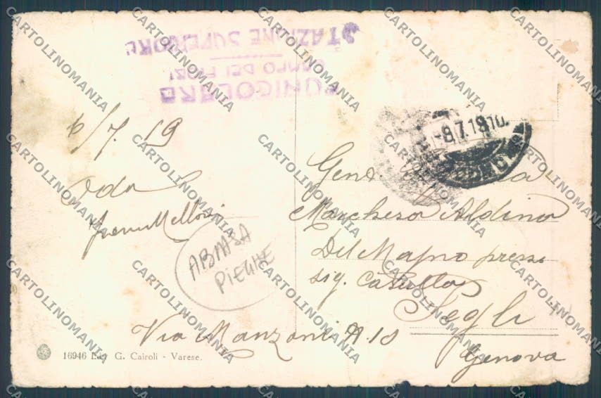 Varese Campo dei Fiori ABRASA PIEGHE cartolina LQ6772 – retro