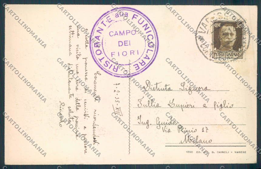Varese Campo dei Fiori Funicolare cartolina LQ6838 – retro