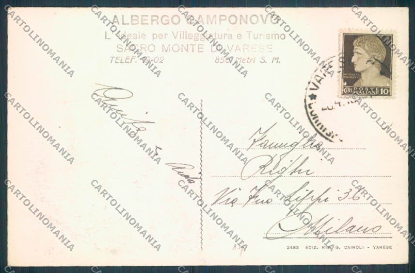 Varese Sacro Monte cartolina LQ6952 – retro