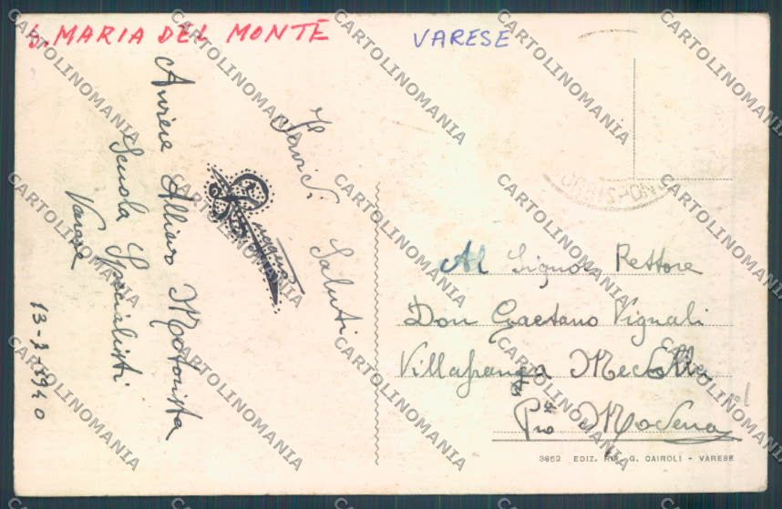 Varese Sacro Monte cartolina LQ6969 – retro