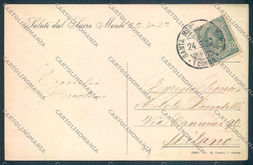 Varese Sacro Monte cartolina LQ7000 – retro