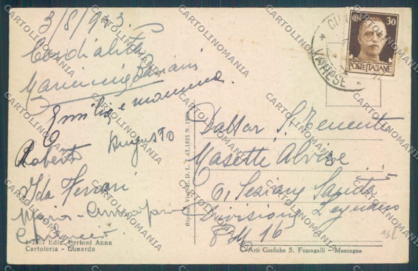 Varese Cunardo cartolina LQ7289 – retro