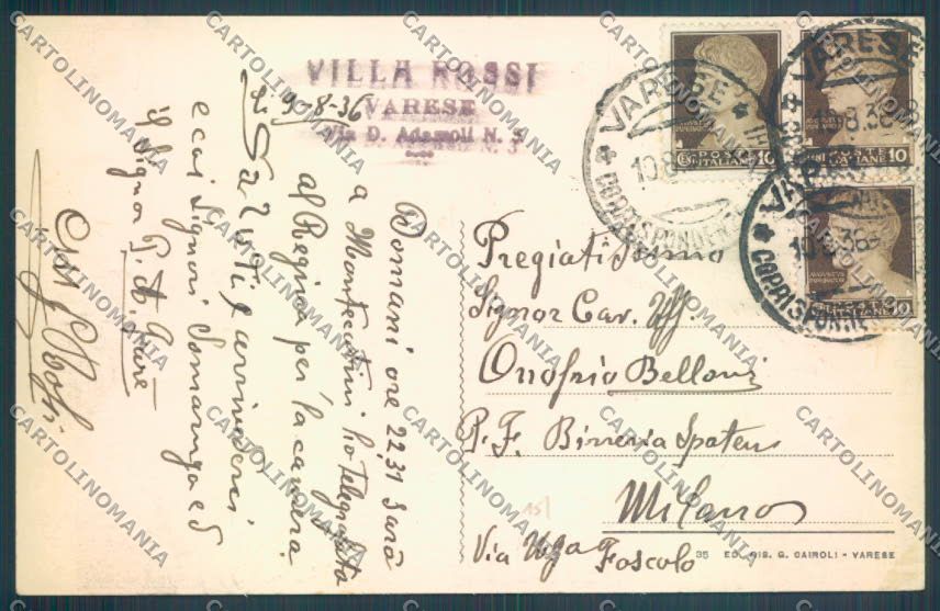 Varese Lago di Cartabbia Monte Rosa cartolina LQ7414 – retro