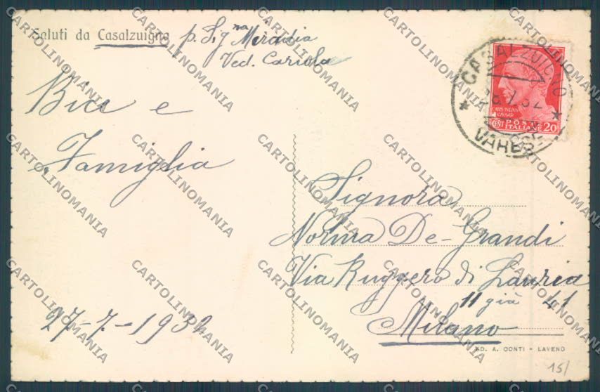 Varese Casalzuigno cartolina LQ7604 – retro