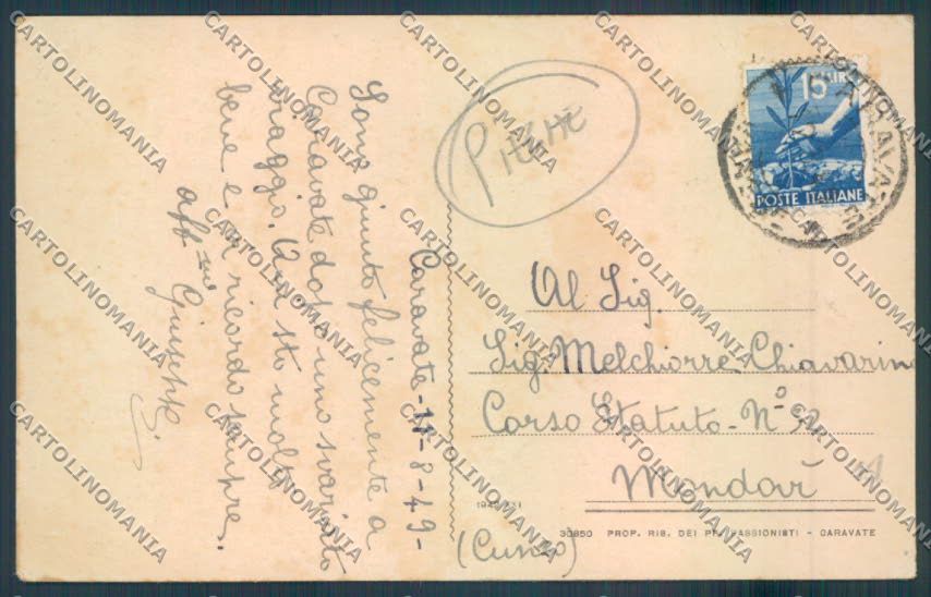 Varese Caravate PIEGHE cartolina LQ7623 – retro