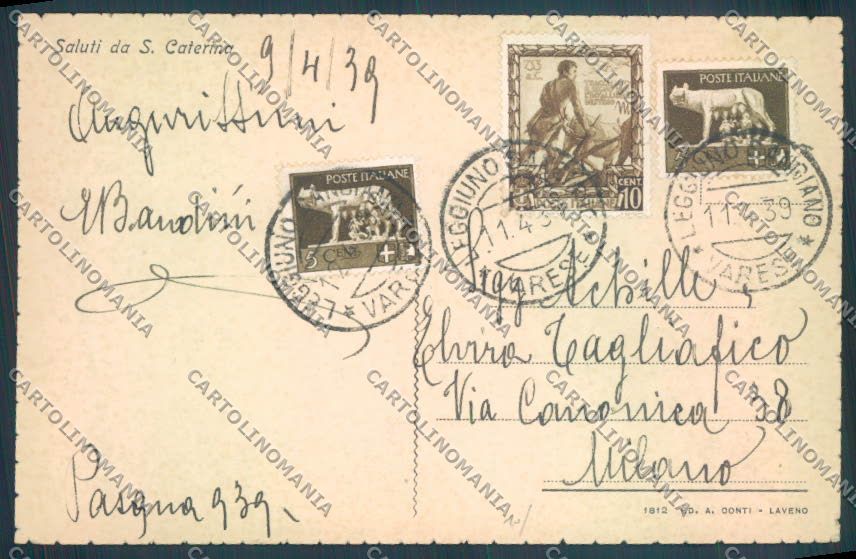 Varese Leggiuno Santa Caterina del Sasso Saluti da cartolina LQ8415 – retro