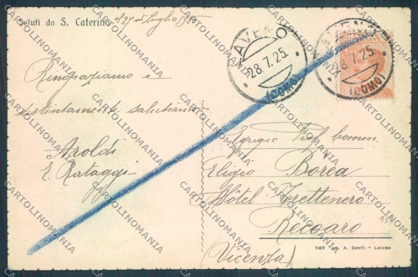 Varese Leggiuno Santa Caterina del Sasso Saluti da PIEGHINE cartolina LQ8423 – retro