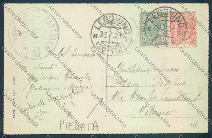 Varese Leggiuno Santa Caterina del Sasso PIEGATA cartolina LQ8425 – retro