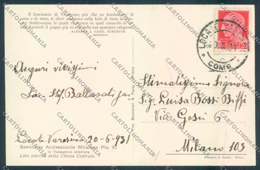Varese Venegono Seminario cartolina LQ8573 – retro