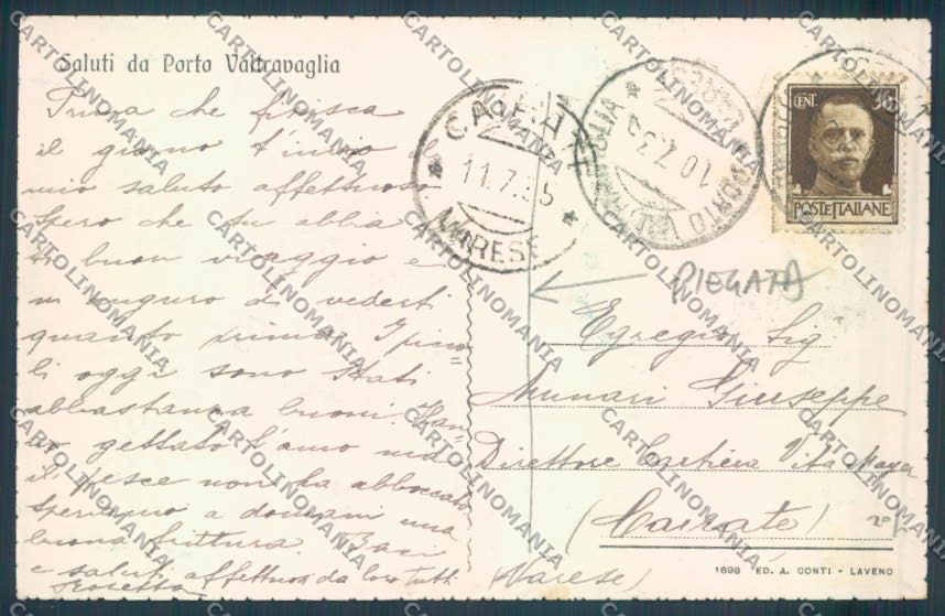 Varese Porto Valtravaglia Saluti da PIEGATA cartolina LQ8625 – retro