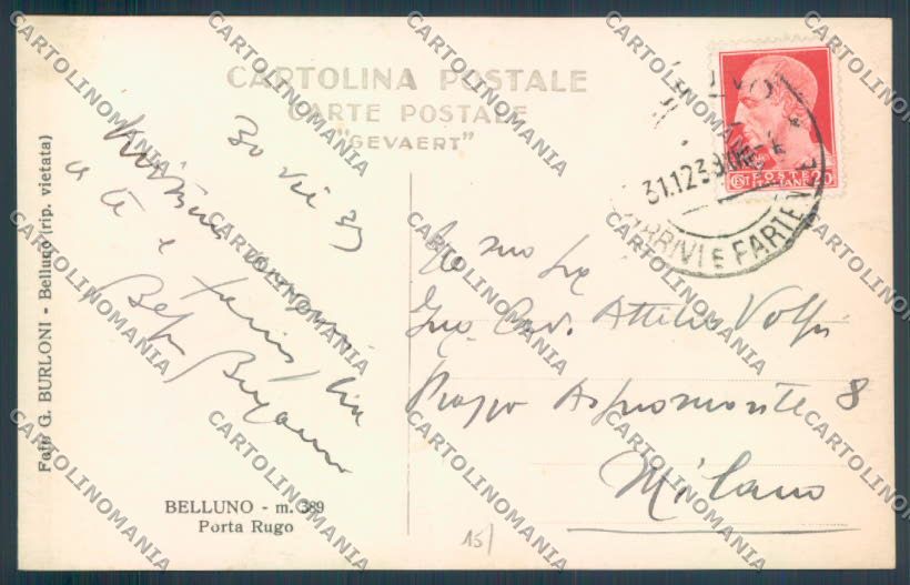 Belluno Città Porta Rugo Foto cartolina LQ8873 – retro