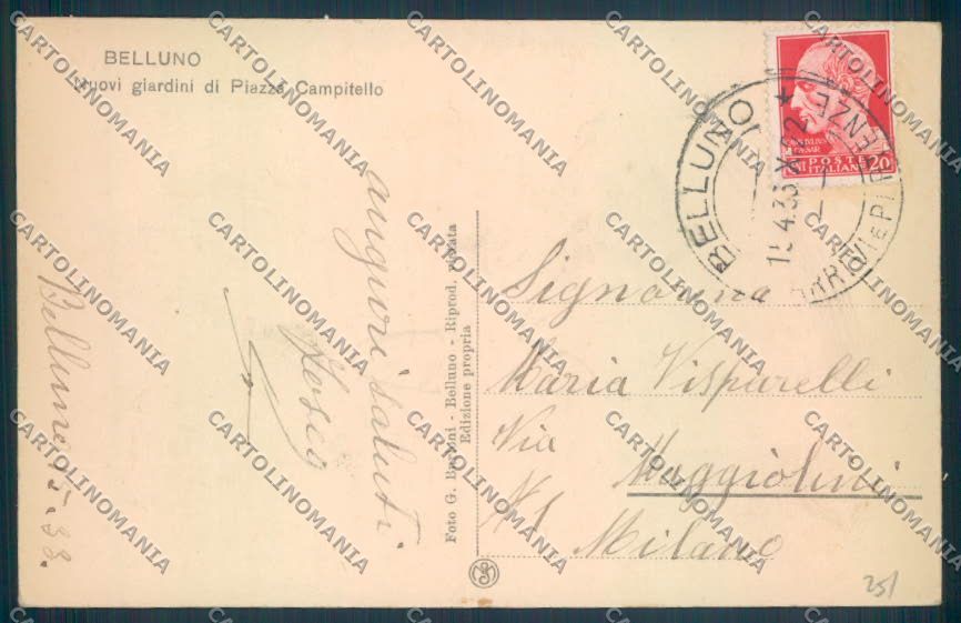 Belluno Città cartolina LQ8912 – retro