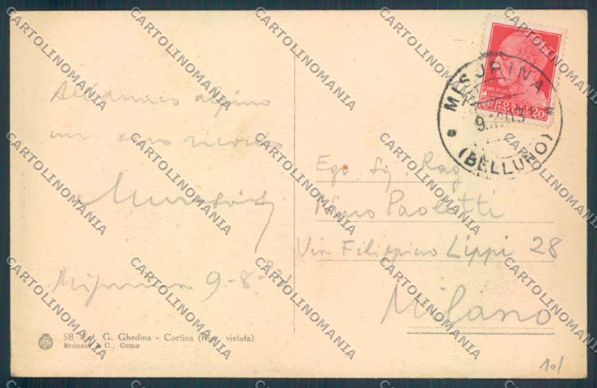 Belluno Cortina d'Ampezzo cartolina LQ8969 – retro