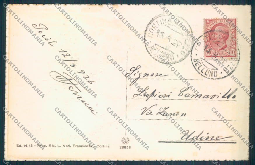 Belluno Cortina d'Ampezzo Rifugio cartolina LQ9071 – retro