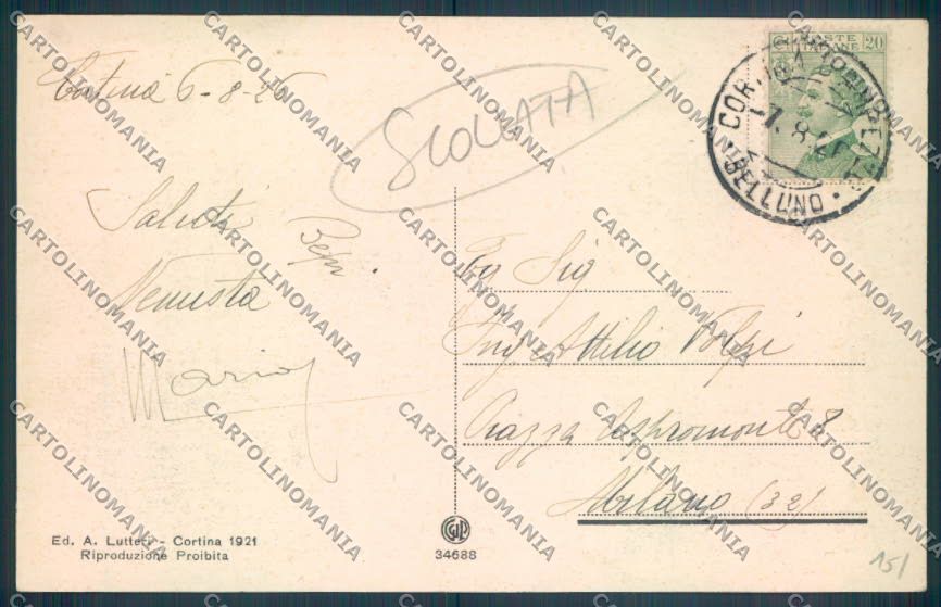Belluno Cortina d'Ampezzo SCOLLATA cartolina LQ9172 – retro