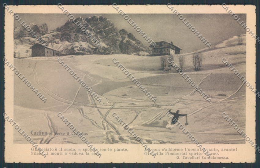Belluno Cortina d'Ampezzo Nevicata Sci cartolina LQ9217 – fronte