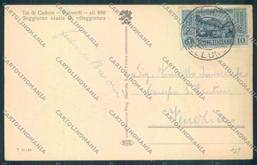 Belluno Pieve di Cadore Tai di Cadore cartolina LQ9234 – retro