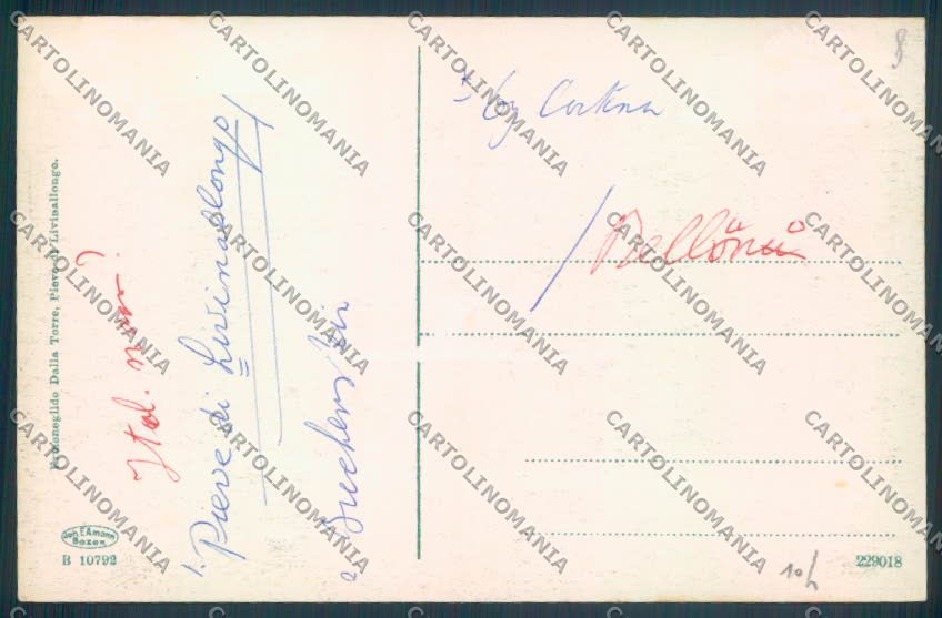 Belluno Pieve di Livinallongo cartolina LQ9493 – retro