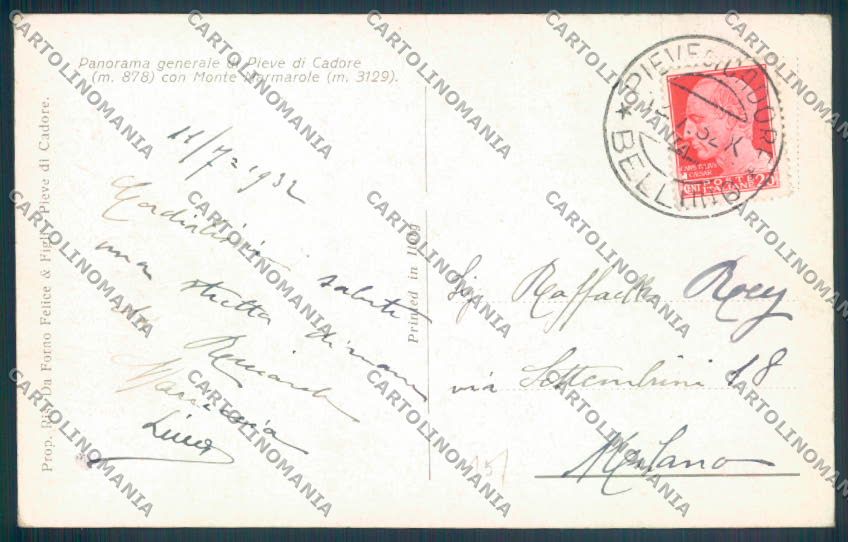 Belluno Pieve di Cadore cartolina LQ9538 – retro