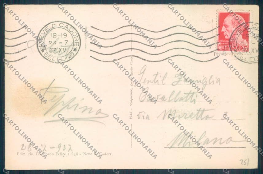 Belluno Pieve di Cadore Tiziano cartolina LQ9565 – retro