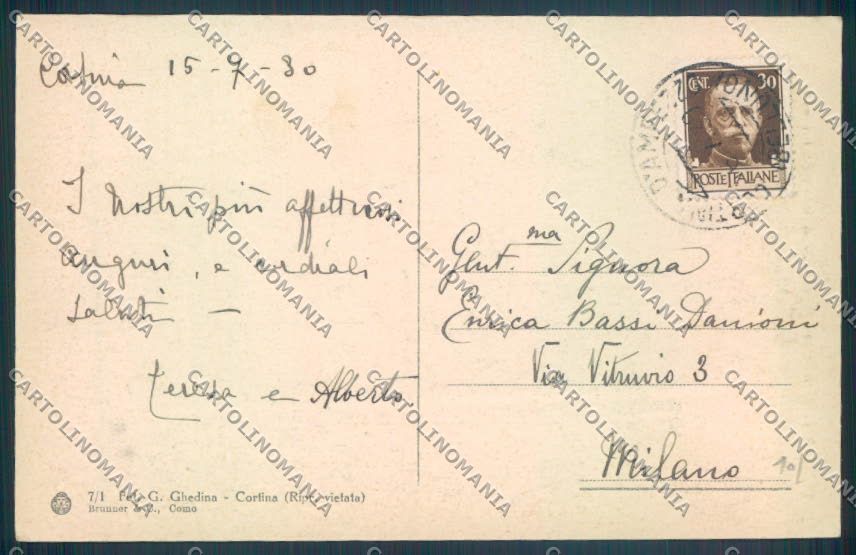 Belluno Cortina d'Ampezzo Tre Croci cartolina LQ9600 – retro
