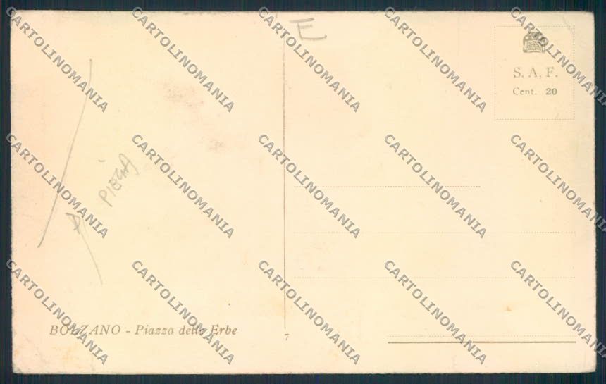 Bolzano città mercato PIEGA cartolina MQ0176 – retro