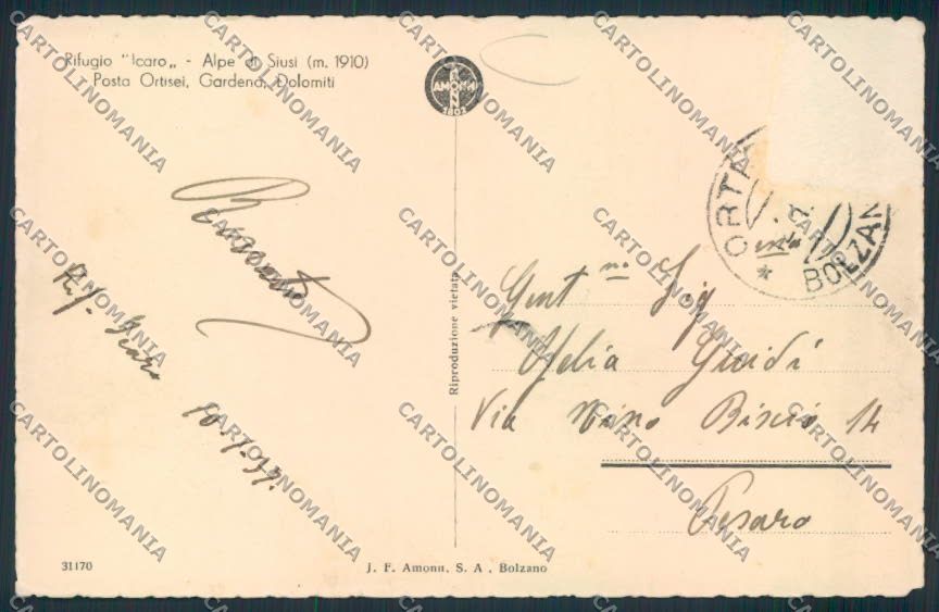Bolzano Alpe Siusi Rifugio Icaro Sci foto cartolina MQ0232 – retro
