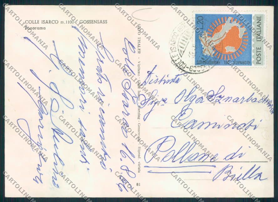 Bolzano Colle Isarco foto FG cartolina MQ0293 – retro