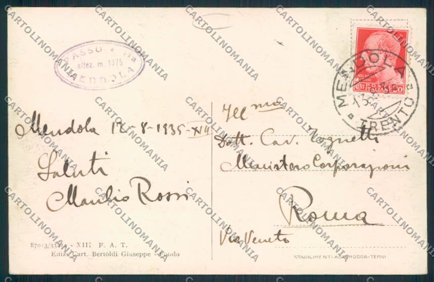 Trento Mendola cartolina MQ0439 – retro
