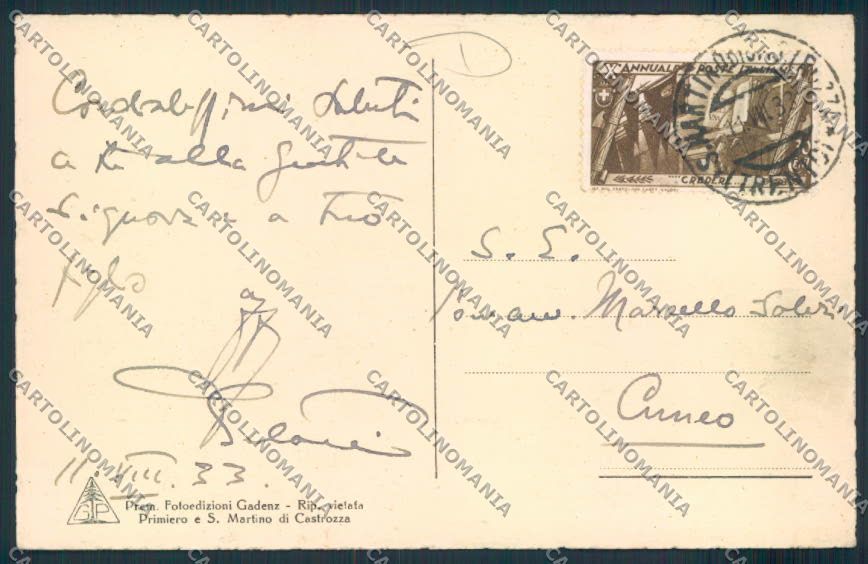 Trento San Martino Castrozza cartolina MQ0449 – retro