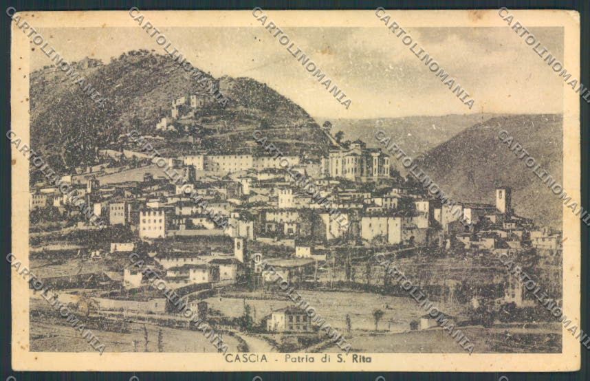 Perugia Cascia PIEGATA ABRASA cartolina MQ1265 – fronte