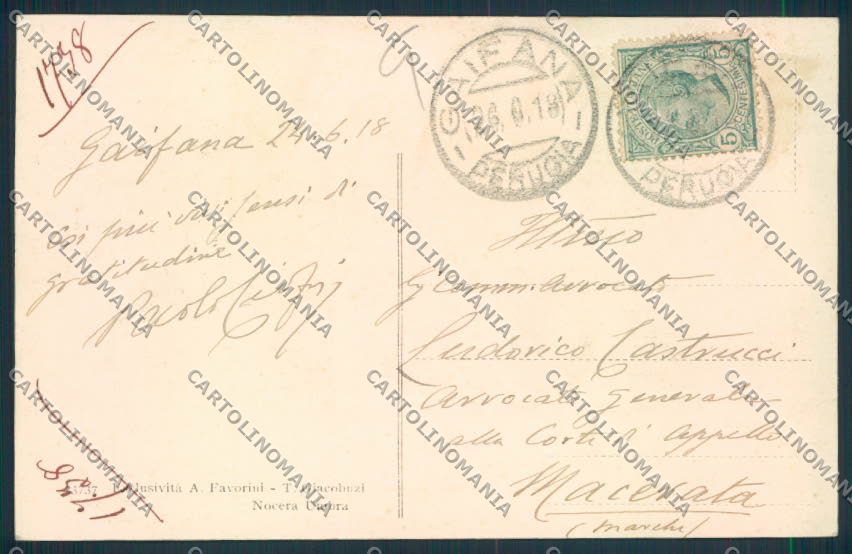 Perugia Nocera Umbra cartolina MQ1279 – retro