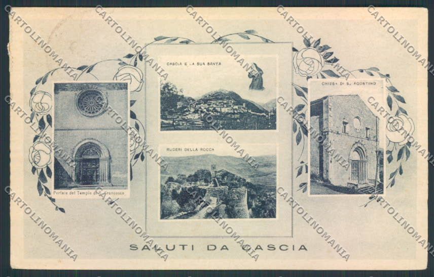 Perugia Cascia Saluti da STRAPPINI cartolina MQ1292 – fronte