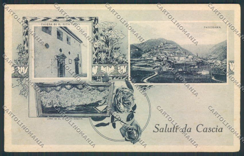 Perugia Cascia Saluti da PIEGHINE cartolina MQ1304 – fronte