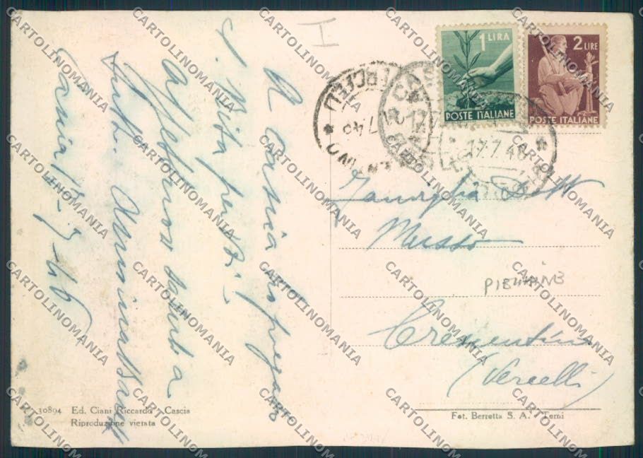 Perugia Cascia PIEGHINE Auto FG cartolina MQ1365 – retro