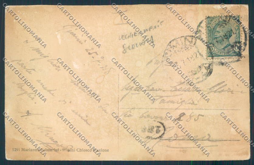 Rimini Città LEGGERMENTE SCOLLATA cartolina MQ1771 – retro