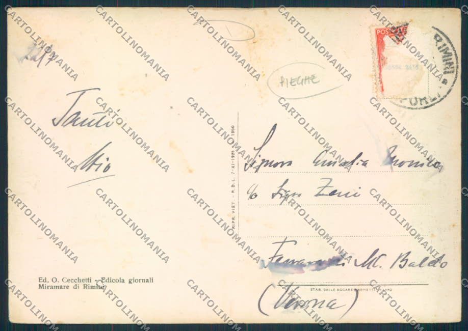 Rimini Miramare di PIEGHE FG cartolina MQ1820 – retro