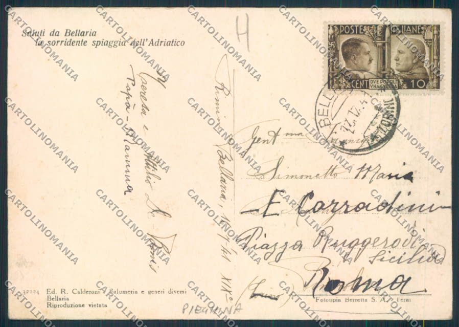 Rimini Bellaria PIEGHINA FG cartolina MQ1905 – retro