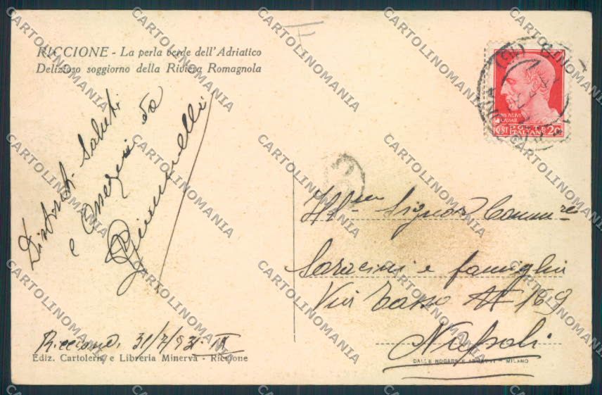 Rimini Riccione cartolina MQ1945 – retro