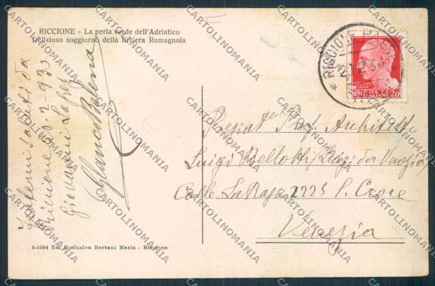 Rimini Riccione cartolina MQ1946 – retro