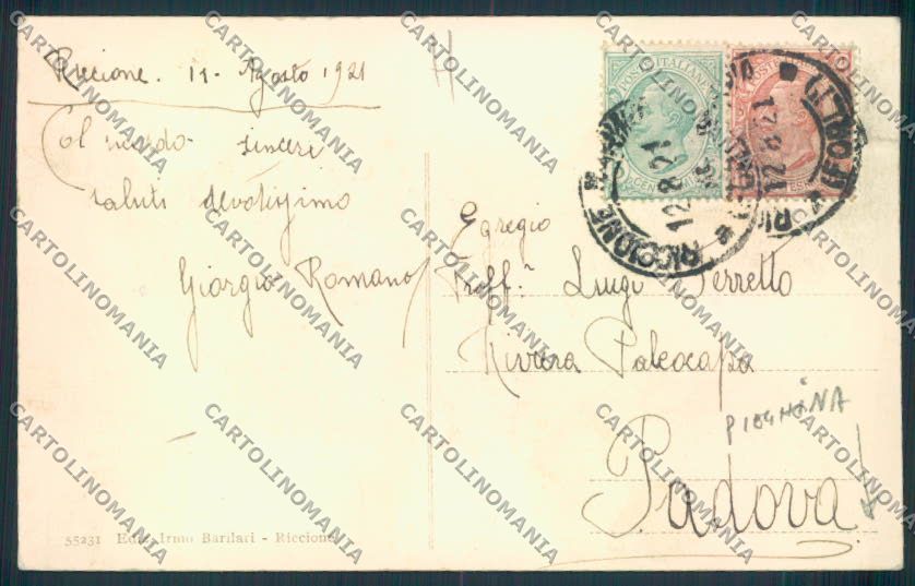 Rimini Riccione PIEGHINA cartolina MQ1957 – retro