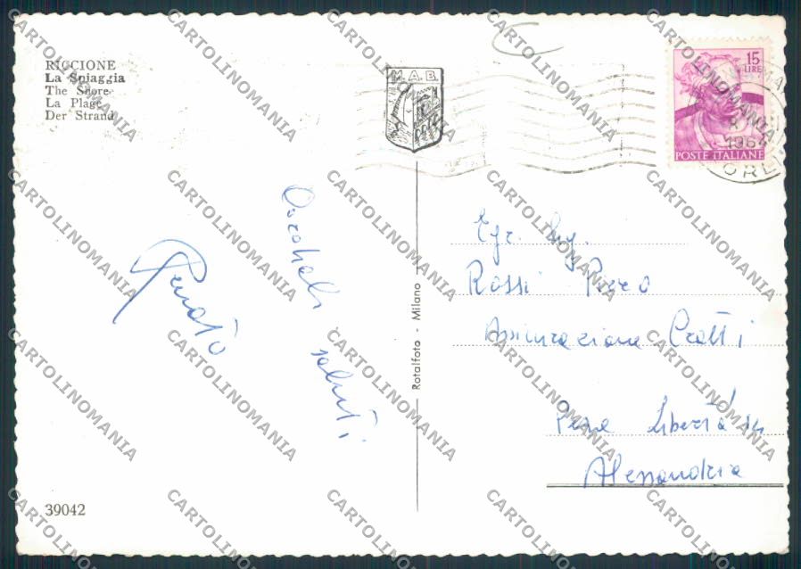 Rimini Riccione Foto FG cartolina MQ1992 – retro