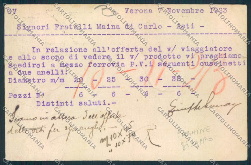 Verona Commerciale PIEGHINE STRAPPO cartolina MQ2414 – retro