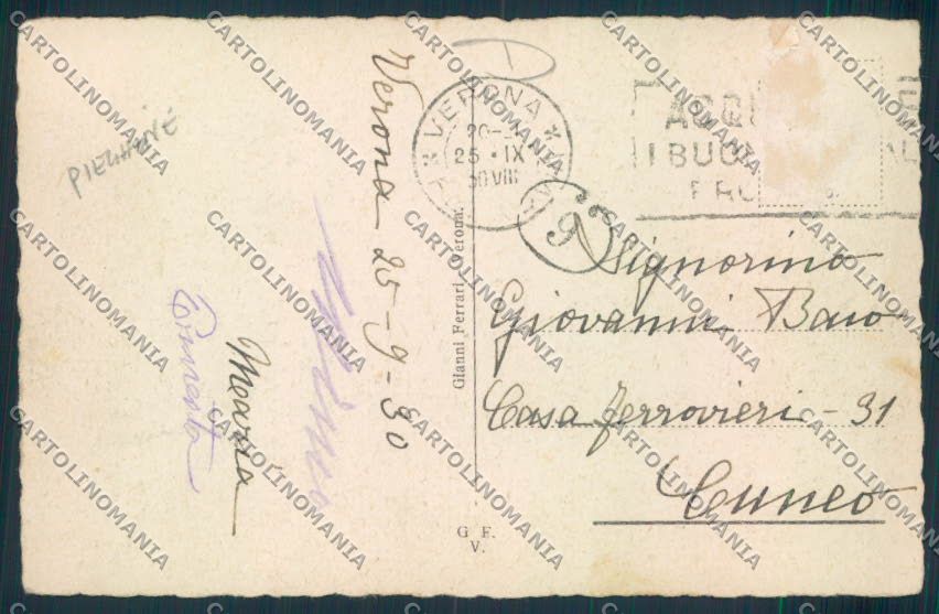 Verona città Via Filarmonico PIEGHINE cartolina MQ2451 – retro