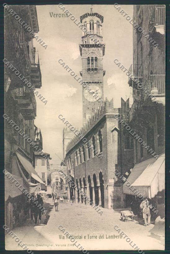 Verona città Via Pellicciai PIEGHINA cartolina MQ2457 – fronte