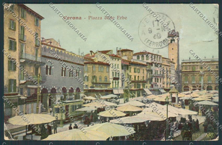 Verona Piazza Erbe Tram PIEGHINE cartolina MQ2504 – fronte