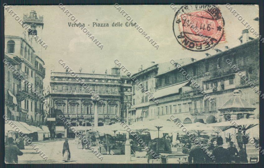 Verona Piazza Erbe Mercato PIEGHINA cartolina MQ2549 – fronte